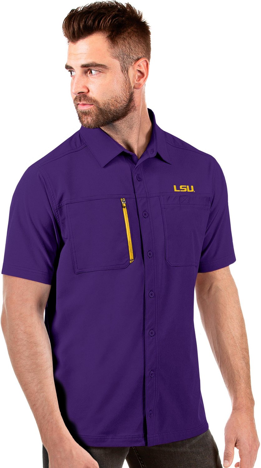 Antigua Men's Louisiana State University Kickoff Woven Short Sleeve Fishing  Shirt