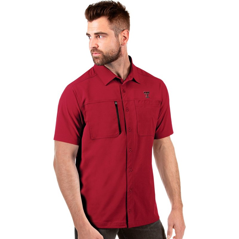 Antigua Men's Texas Tech University Kickoff Woven Short Sleeve Fishing Shirt