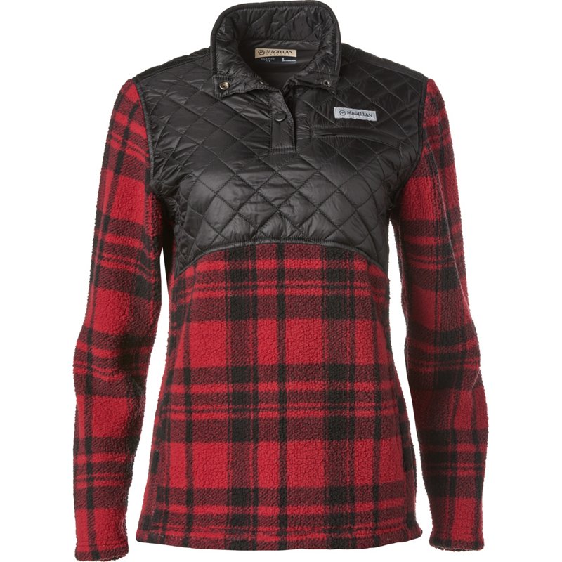 Magellan Outdoors Women's Campfire Mixed Media Pullover Sweatshirt Red/Black, X-Small - Women's Outdoor Long-Sleeve Tops at Academy Sports product image