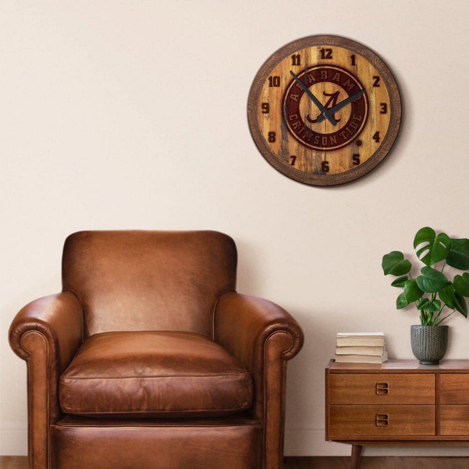 The Fan-Brand University of Alabama Seal Branded Faux Barrel Top Clock - view number 3
