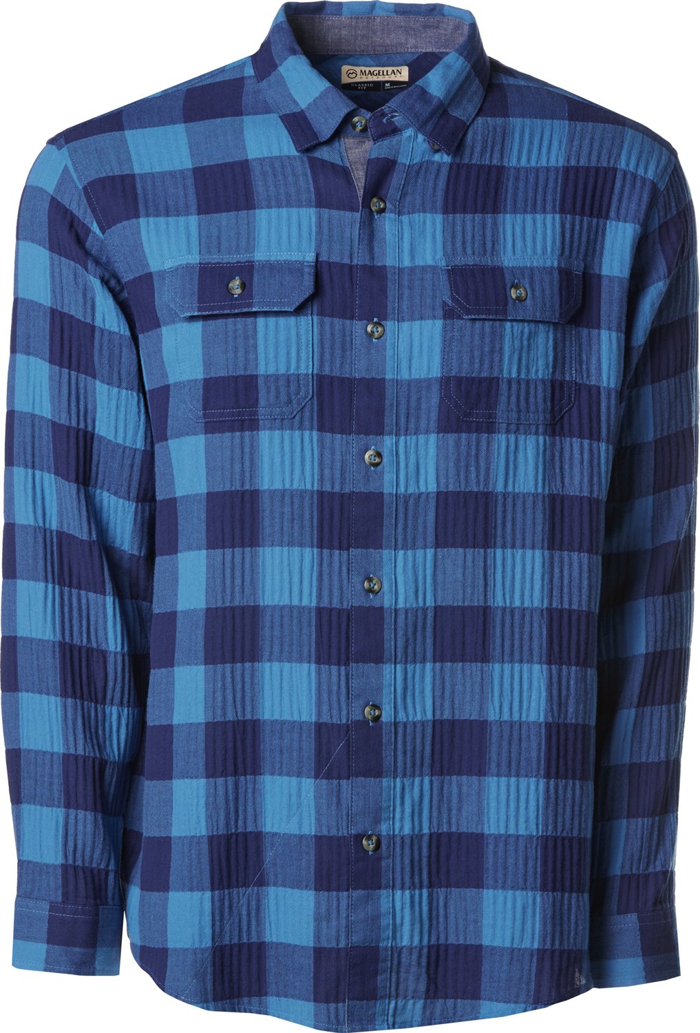 Magellan Outdoors Men's Campfire Crushed Herringbone Plaid Long Sleeve Shirt