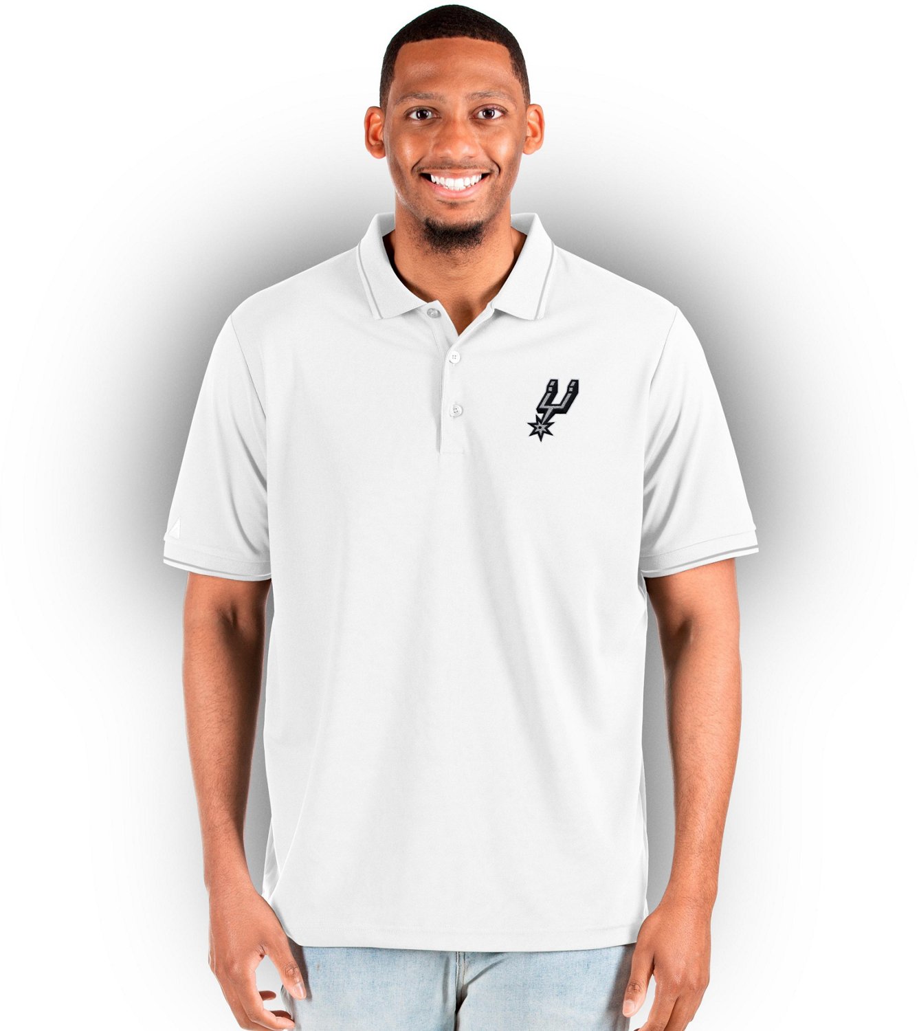 Men's Antigua Black Carolina Panthers Affluent Polo