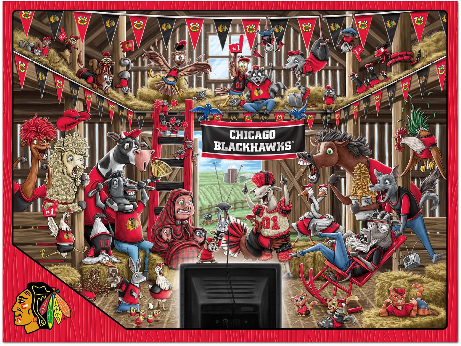 YouTheFan Chicago Blackhawks Barnyard Fans Puzzle - view number 2
