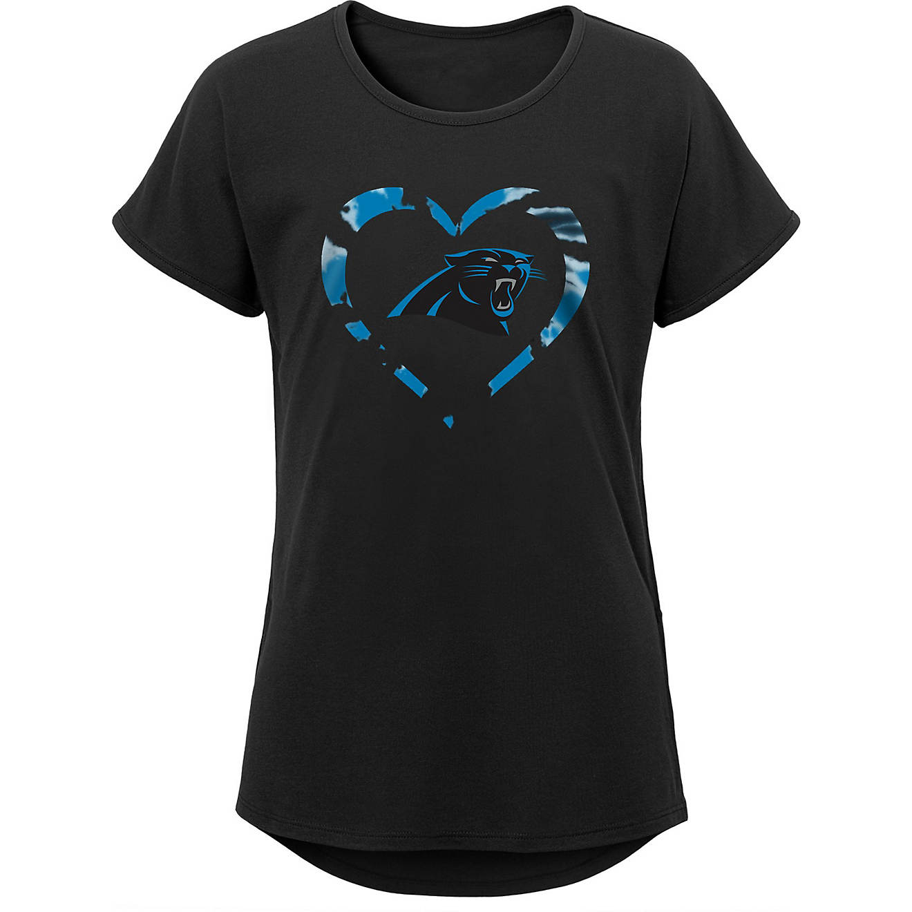 Outerstuff Girls' Carolina Panthers Tie-Dye Heart Dolman Short Sleeve T-shirt                                                    - view number 1