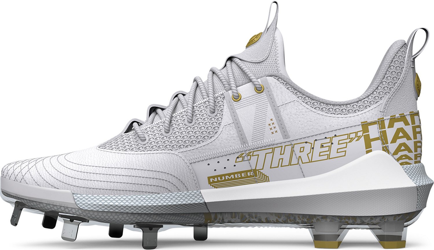 Under Armour Bryce Harper 4 Low Men's Metal Baseball Cleats, White / Navy, 13