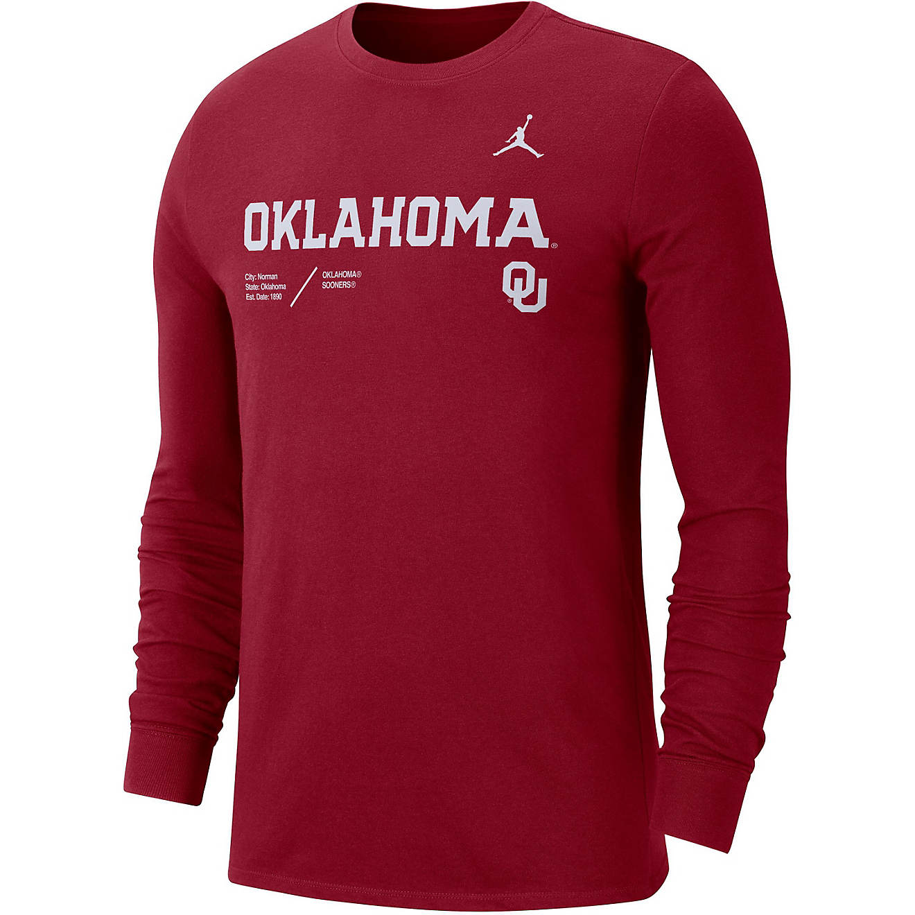 Jordan Men's University of Oklahoma Dri-FIT Cotton Long Sleeve T-shirt ...