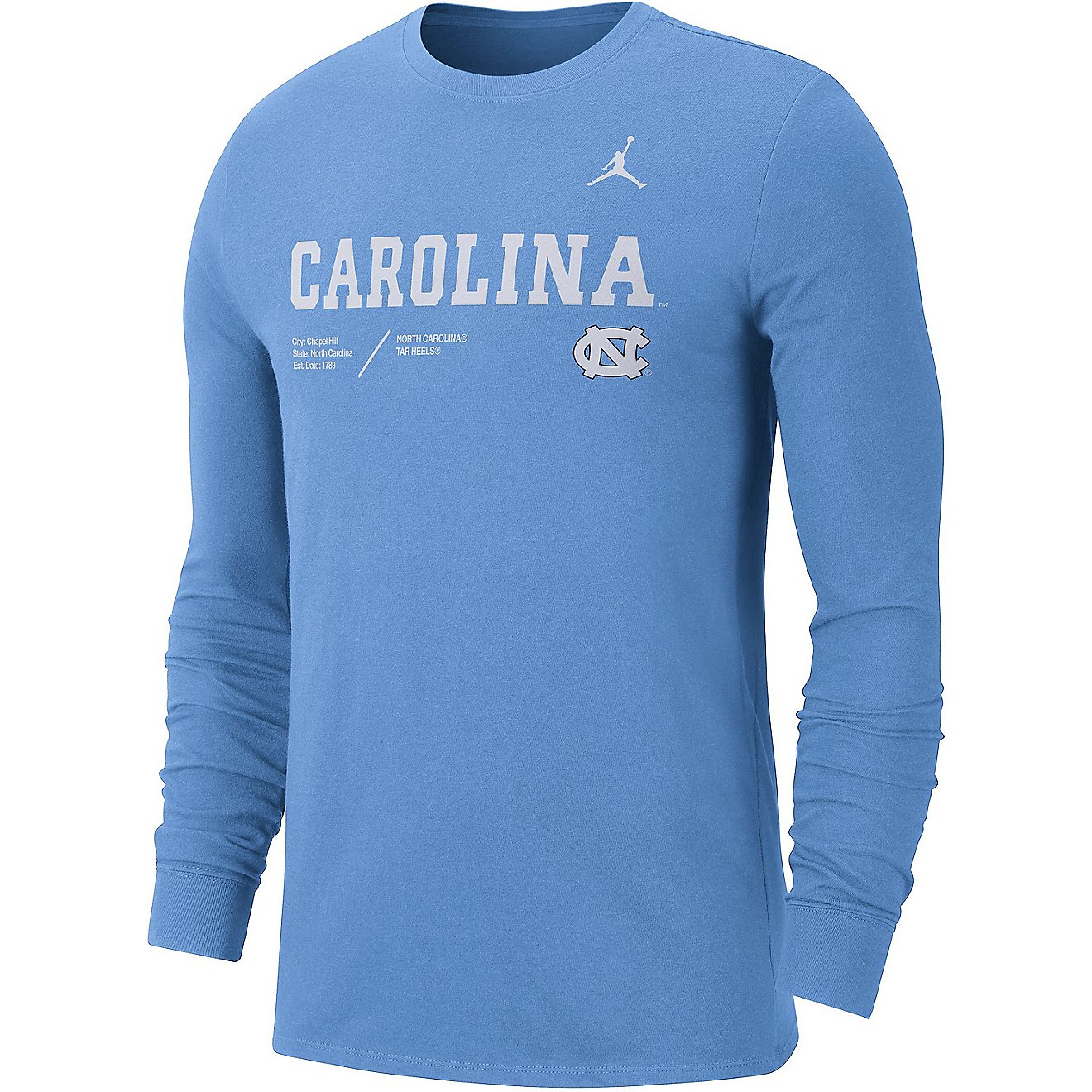 Jordan Men's University of North Carolina Dri-FIT Cotton Long Sleeve T-shirt                                                     - view number 1