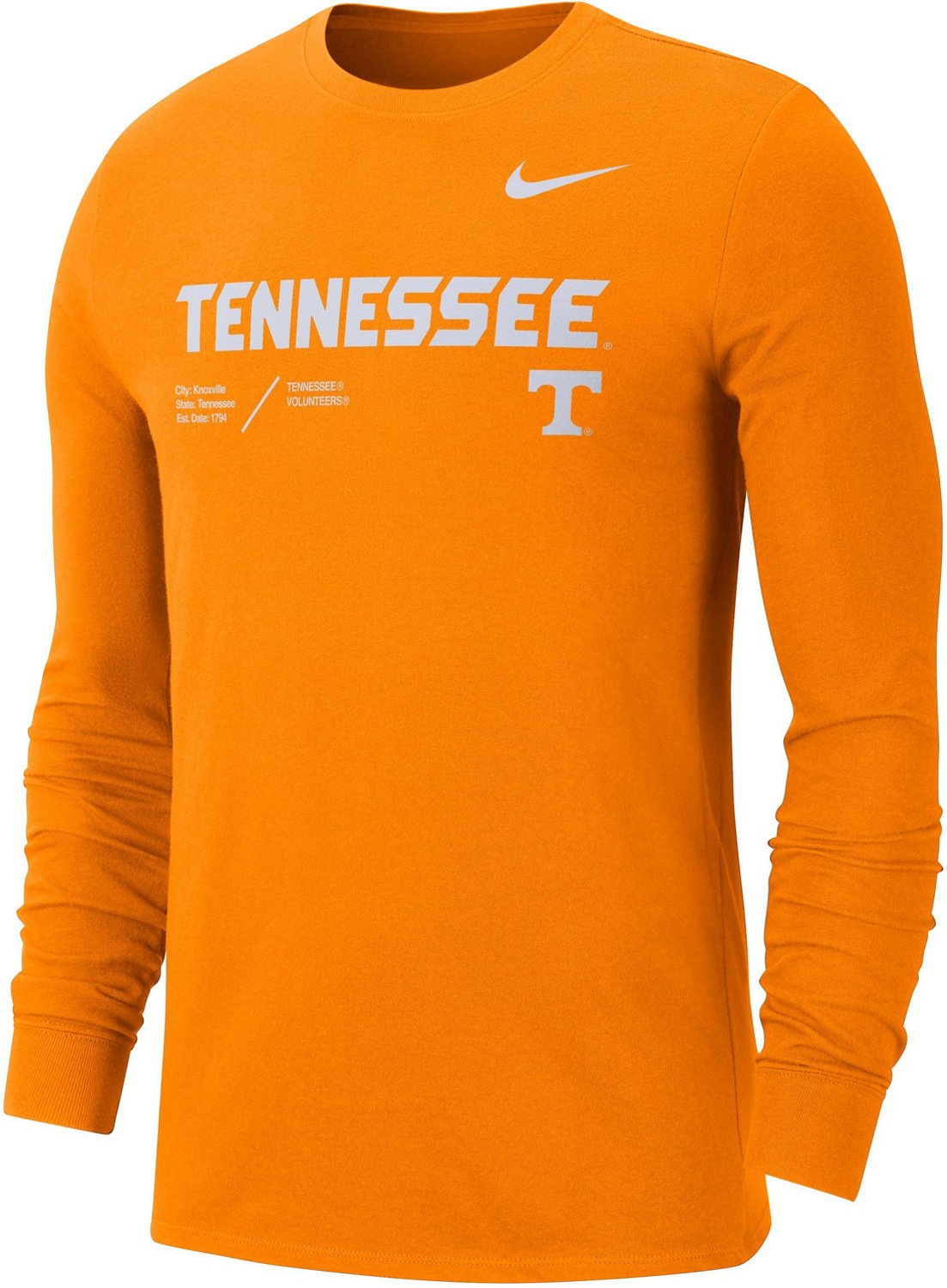 Nike Men's University of Tennessee Dri-FIT Team Long Sleeve T-shirt ...
