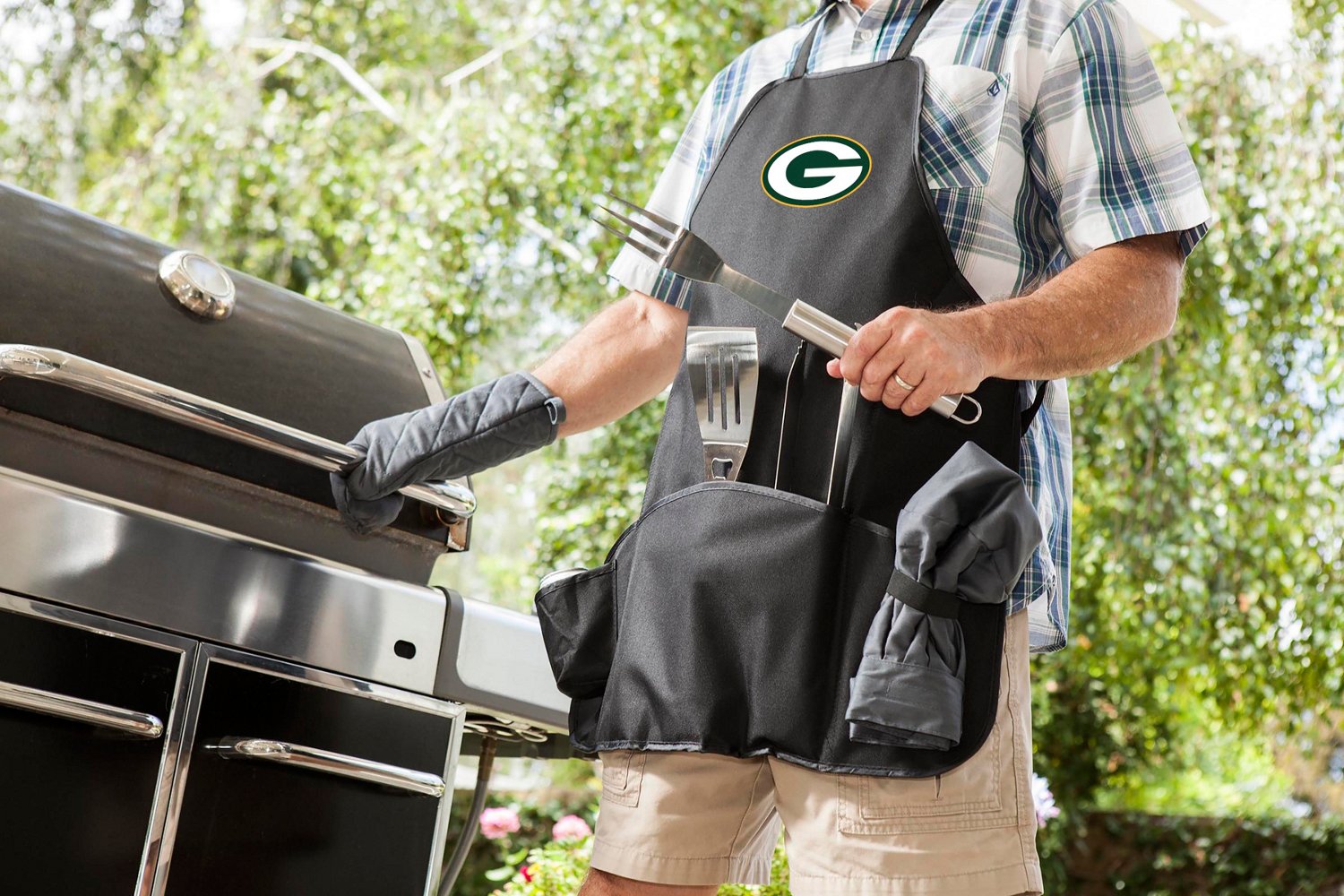 Picnic Time Green Bay Packers BBQ Apron Tote Pro Grill Set - view number 2