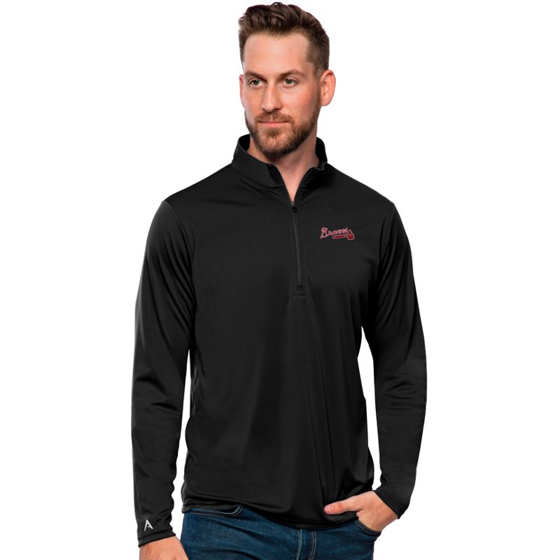 Antigua Men's Black Atlanta Braves Tribute Quarter-Zip Pullover Top - Black