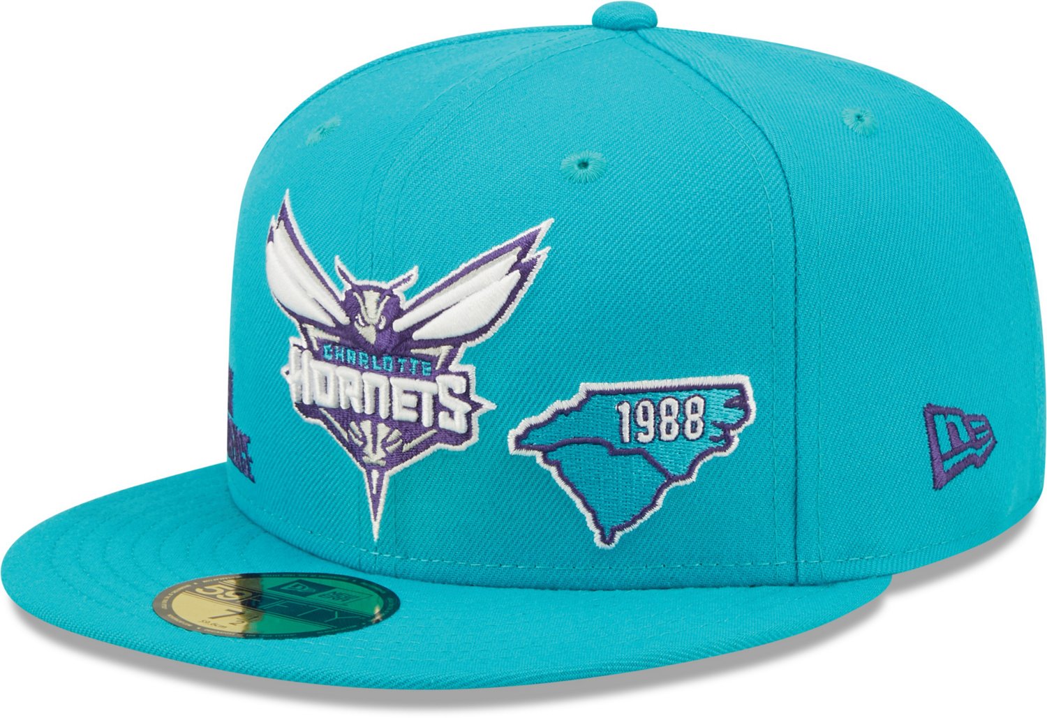 Mitchell and Ness Charlotte Hornets Team Side Fitted Hat Teal/Purple