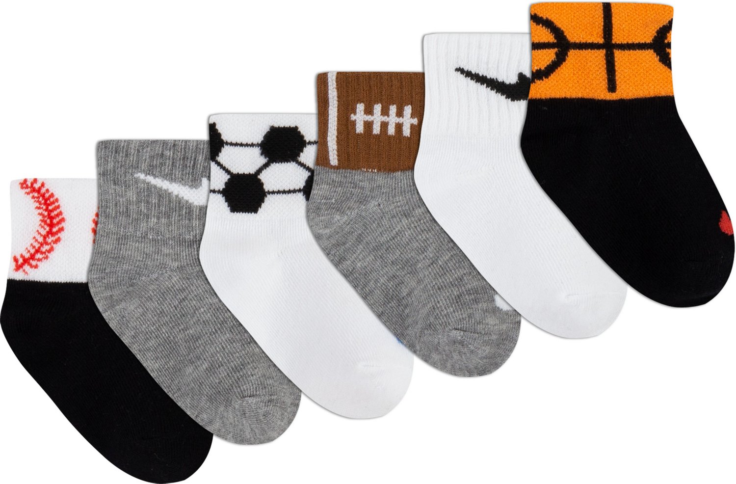 Nike Toddlers’ Swoosh Sport Balls Quarter Socks 6Pack Academy