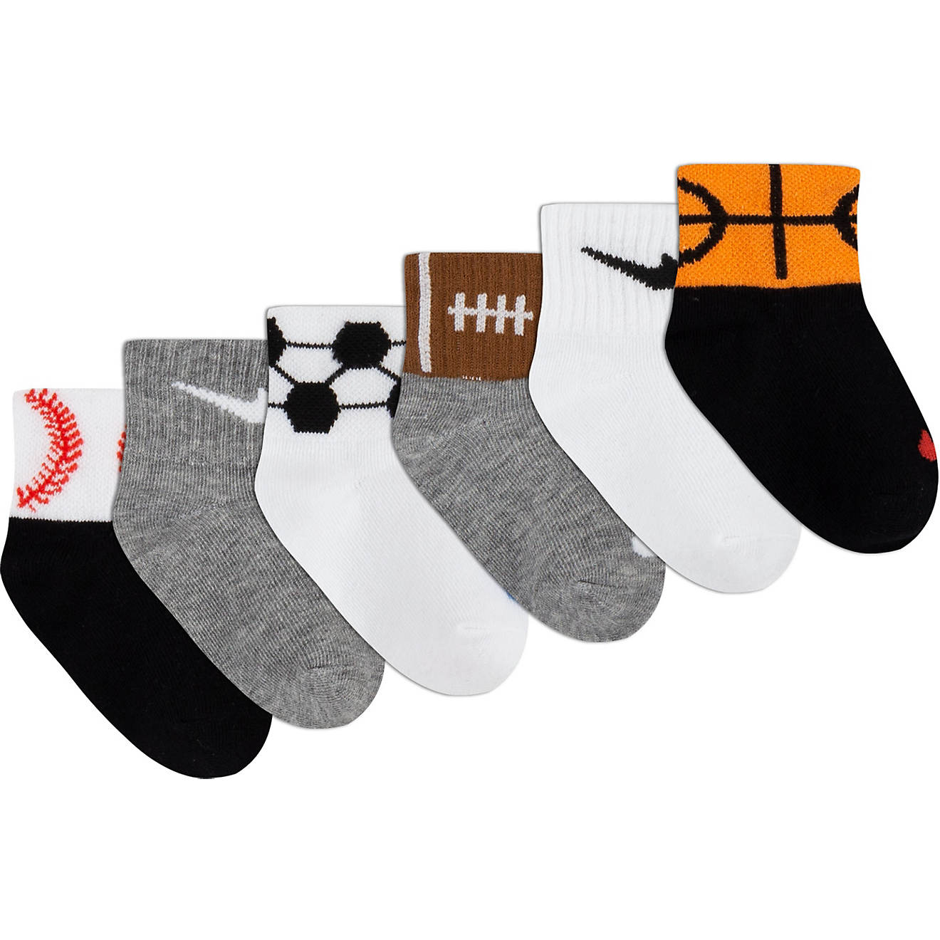 Nike Toddlers’ Swoosh Sport Balls Quarter Socks 6-Pack                                                                         - view number 1
