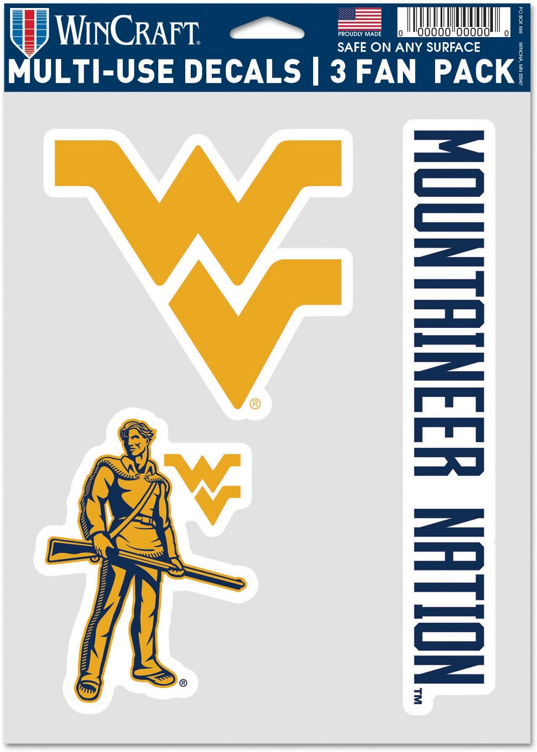 WinCraft University of West Virginia 5.5x7.75 Fan Decal 3-Pack - view number 1