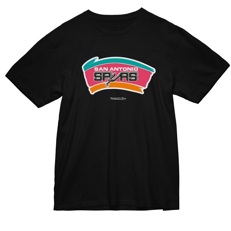 Mitchell & Ness Men's San Antonio Spurs Basic Retro Team Logo Short Sleeve T-Shirt Black, Medium - Men's Outdoor Shorts at Academy Sports product image