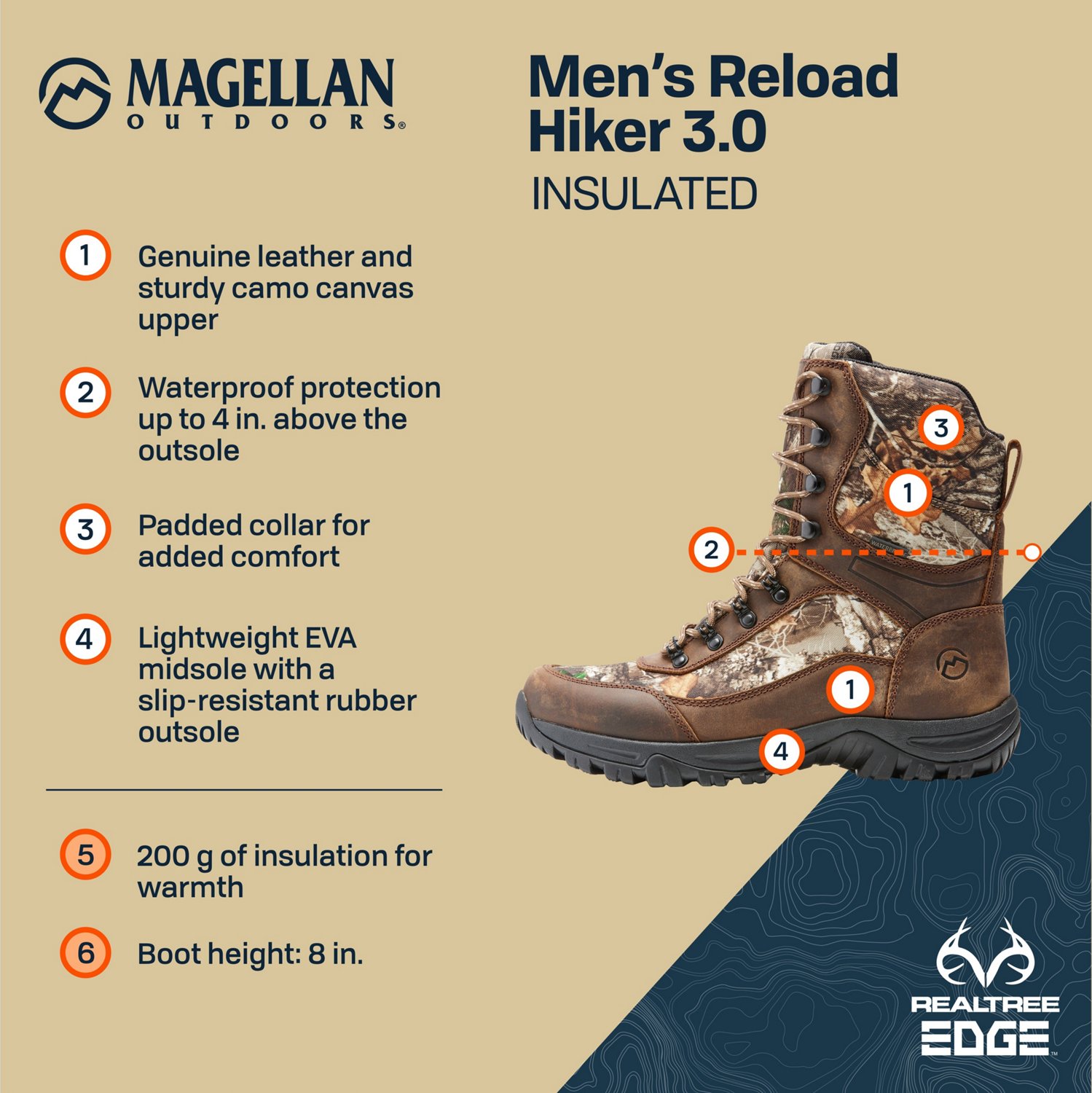 Magellan Outdoors Men’s Reload Hiker 3.0 Waterproof Boots - view number 5