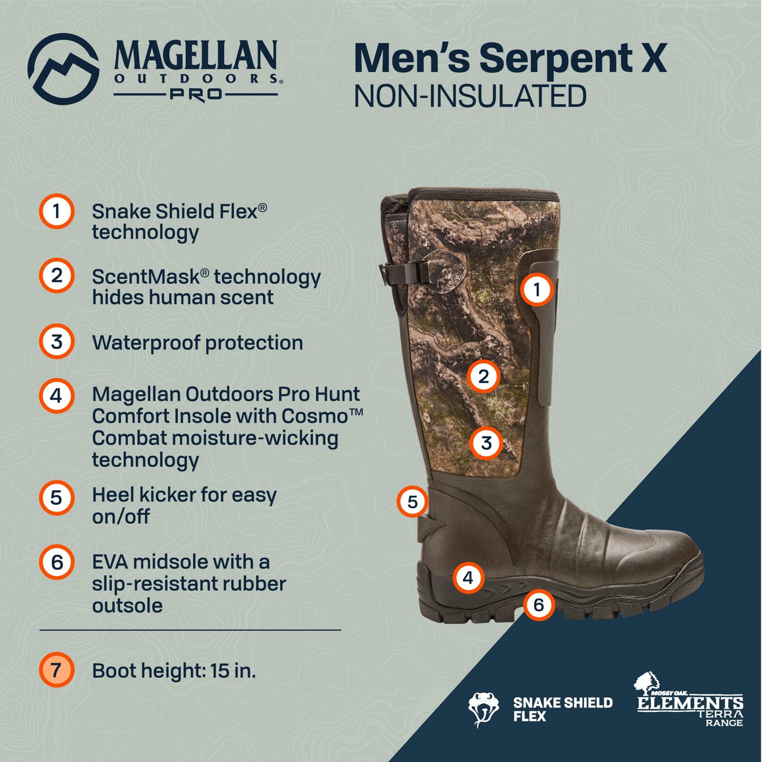 Magellan Outdoors Pro Hunt Men s Serpent X Snake Shield Waterproof Rubber Boots Academy