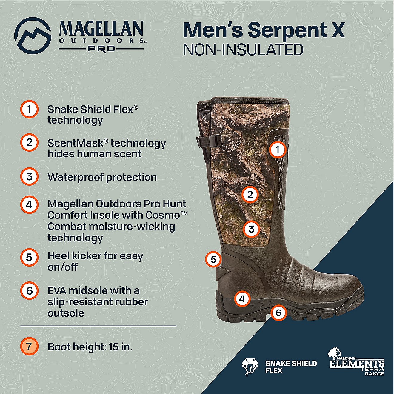 Magellan Outdoors Pro Hunt Men's Serpent X Snake Shield Waterproof Rubber Boots                                                  - view number 8