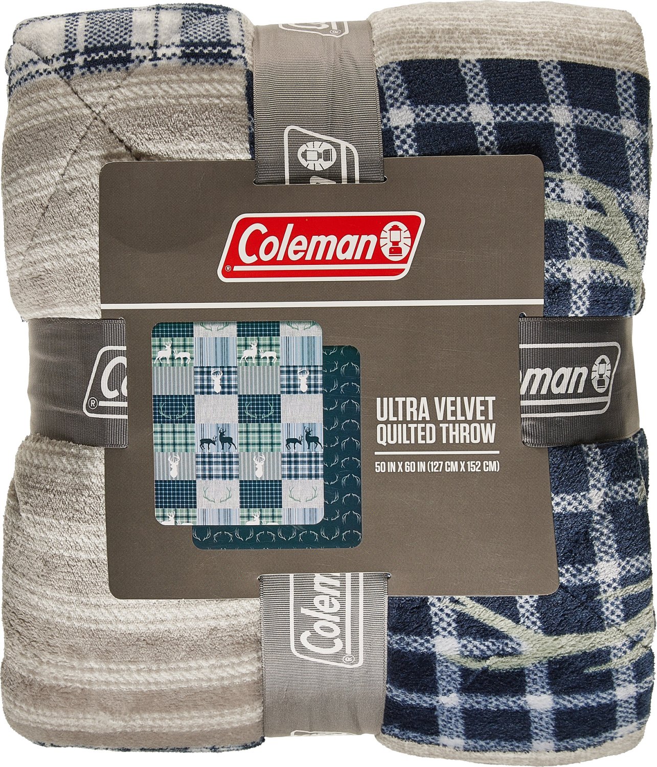 Coleman 50 in x 60 in Navy Quilted Ultra Velvet Throw Blanket Academy