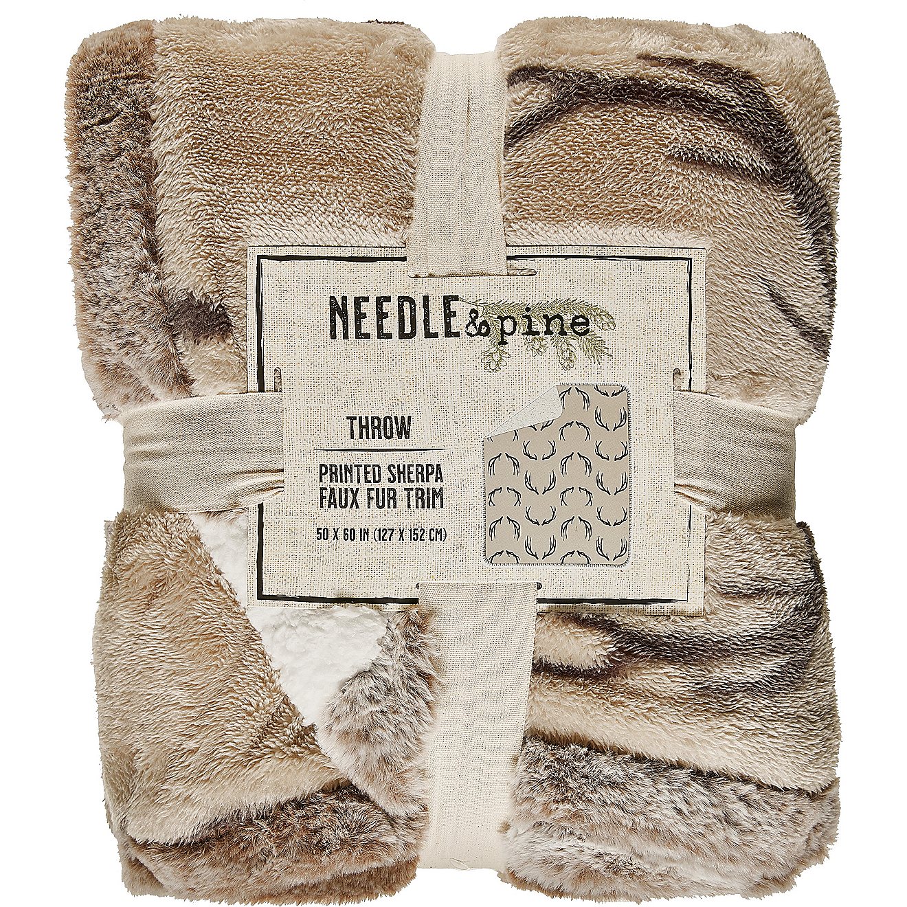 Needle & Pine 50 in x 60 in Grey Printed Sherpa Faux Fur Trim Throw Blanket                                                      - view number 1