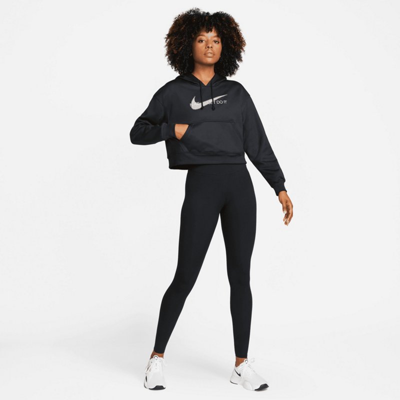 Nike Women's Therma-FIT All Time Graphic Pullover Long Sleeve Hoodie Black, Small - Women's Athletic Fleece at Academy Sports product image