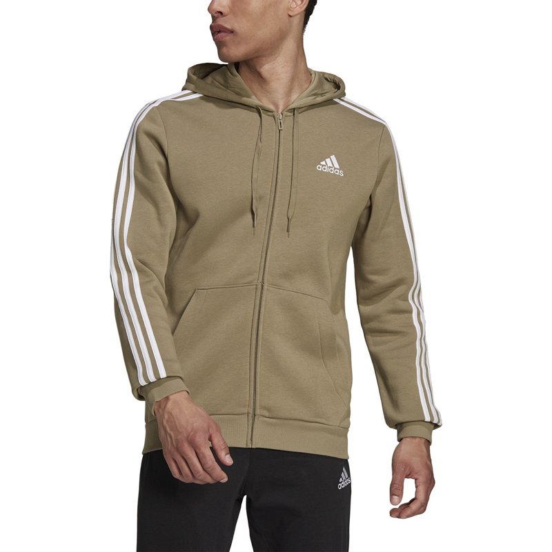 adidas Men's Essentials 3 Stripe Full-Zip Hooded Track Top Green Dark, 2X-Large Tall - Men's Athletic Fleece at Academy Sports product image
