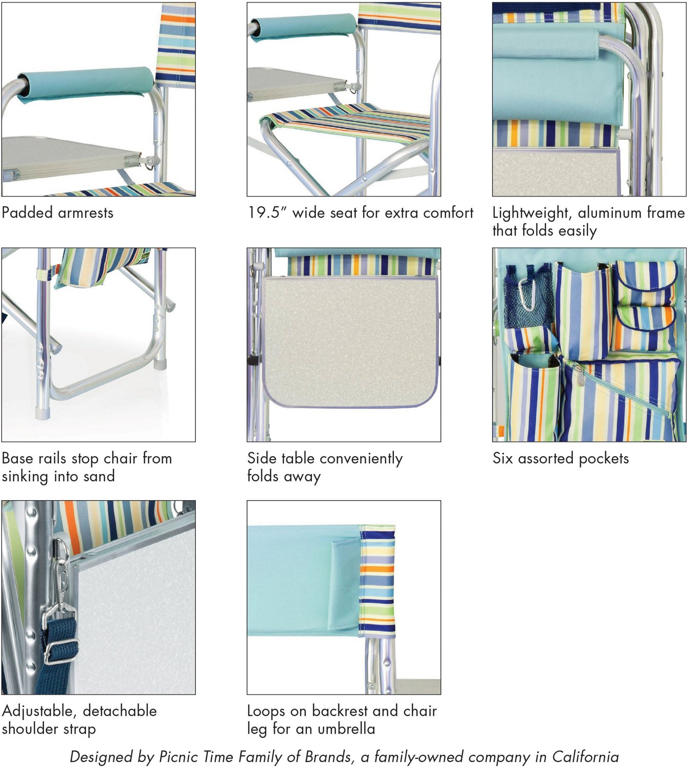 Picnic Time Stripe Collection Sports Chair