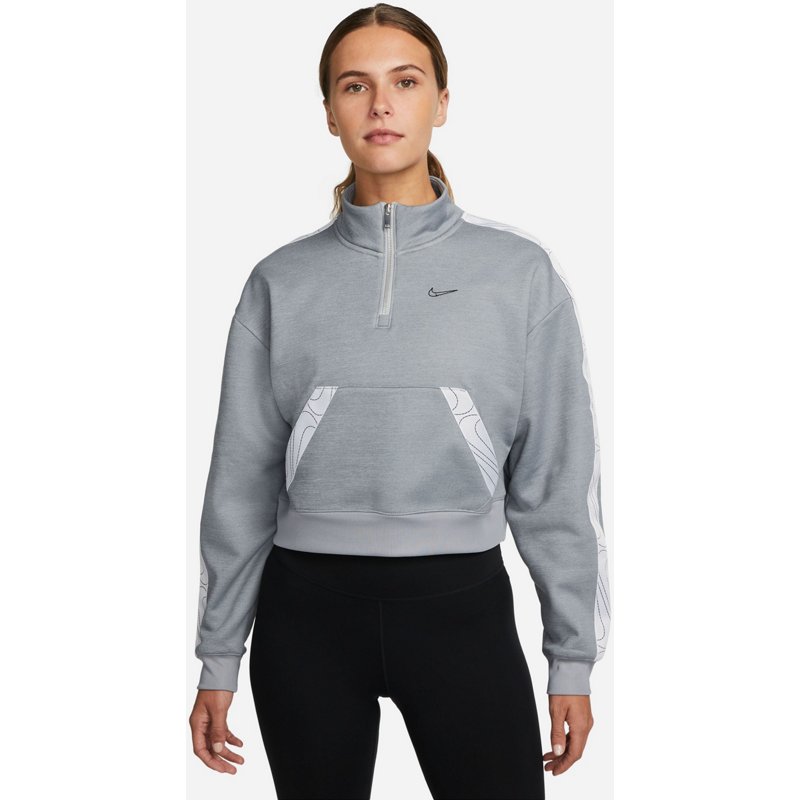 Nike Women's Therma-FIT All Time Taping 1/2-Zip Long Sleeve Pullover Top Gray, X-Large - Women's Athletic Fleece at Academy Sports product image