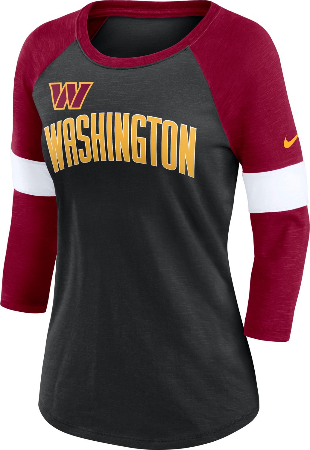 Nike Women's Washington Commanders Football Pride 3/4 Sleeves Slub Raglan  T-shirt