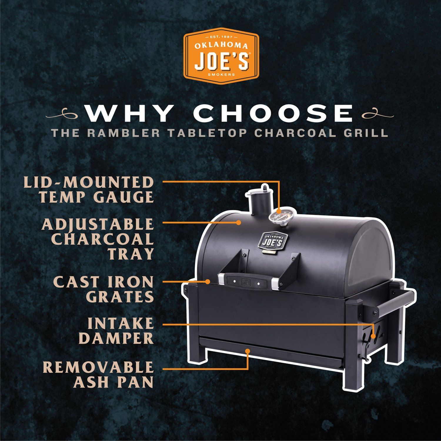 Oklahoma Joe's Rambler Tabletop Charcoal Grill Academy