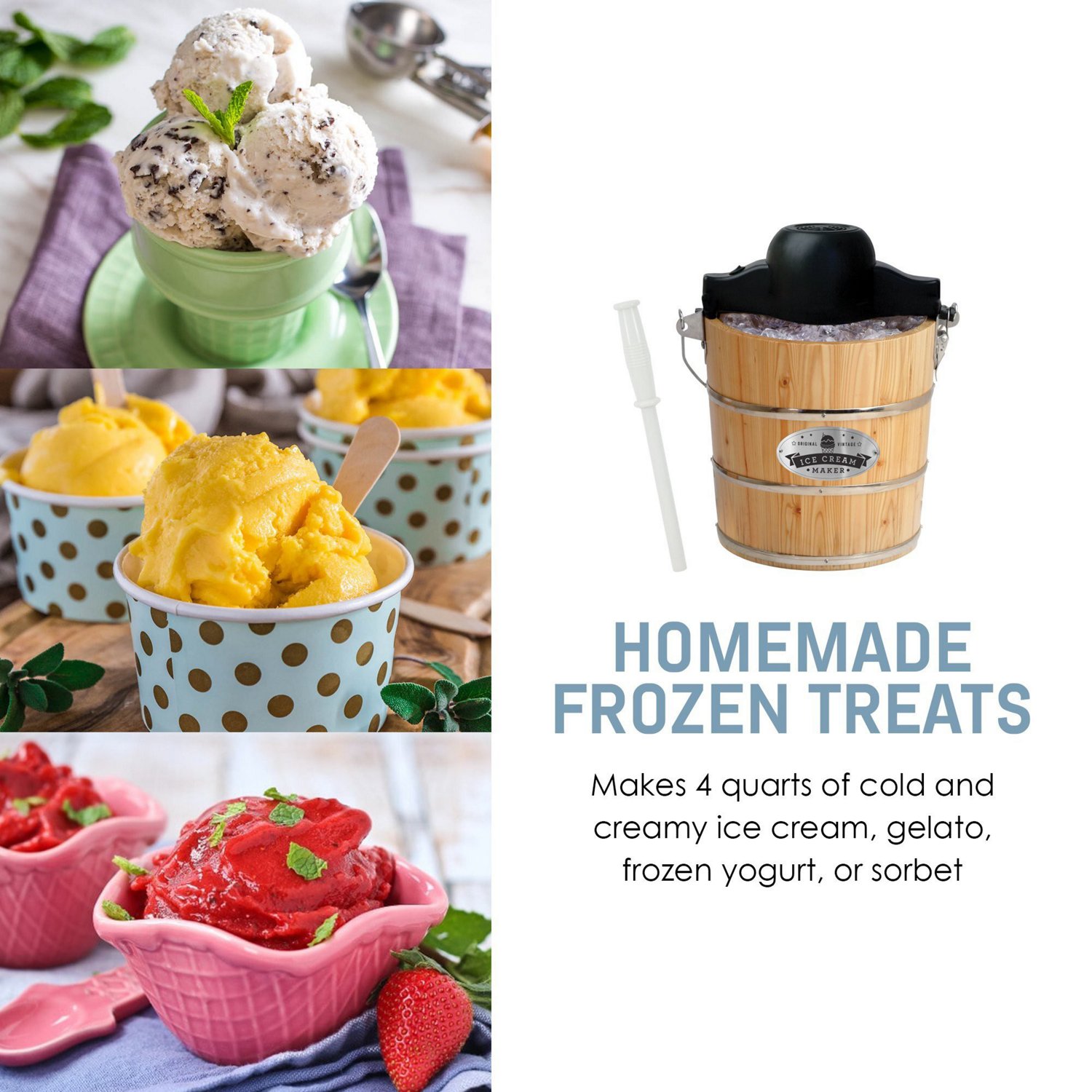 Elite Gourmet 4 qt Electric Motorized Old Fashioned Bucket Ice Cream Maker and Hand Crank                                        - view number 4