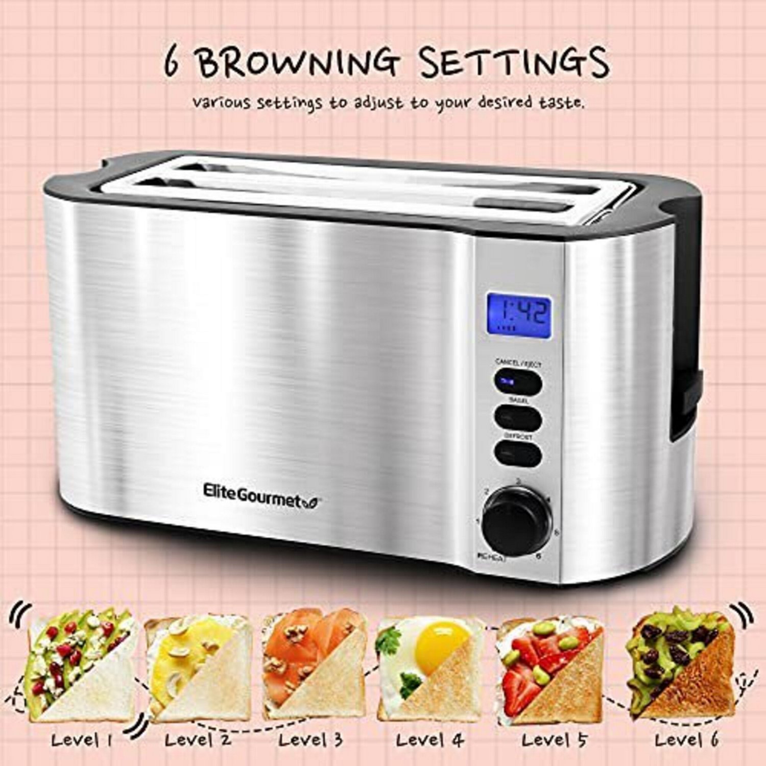 Elite Gourmet 4-Slice Long Slot Toaster