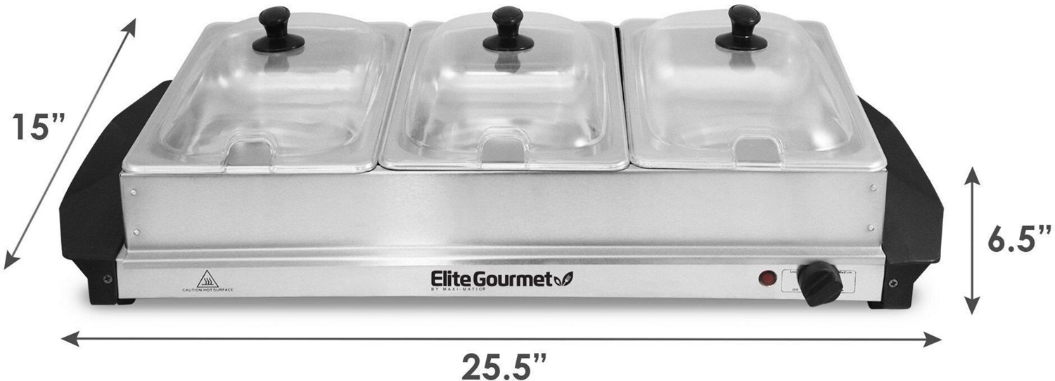 Elite Gourmet 7.5 Quart Triple Buffet Server Food Warmer