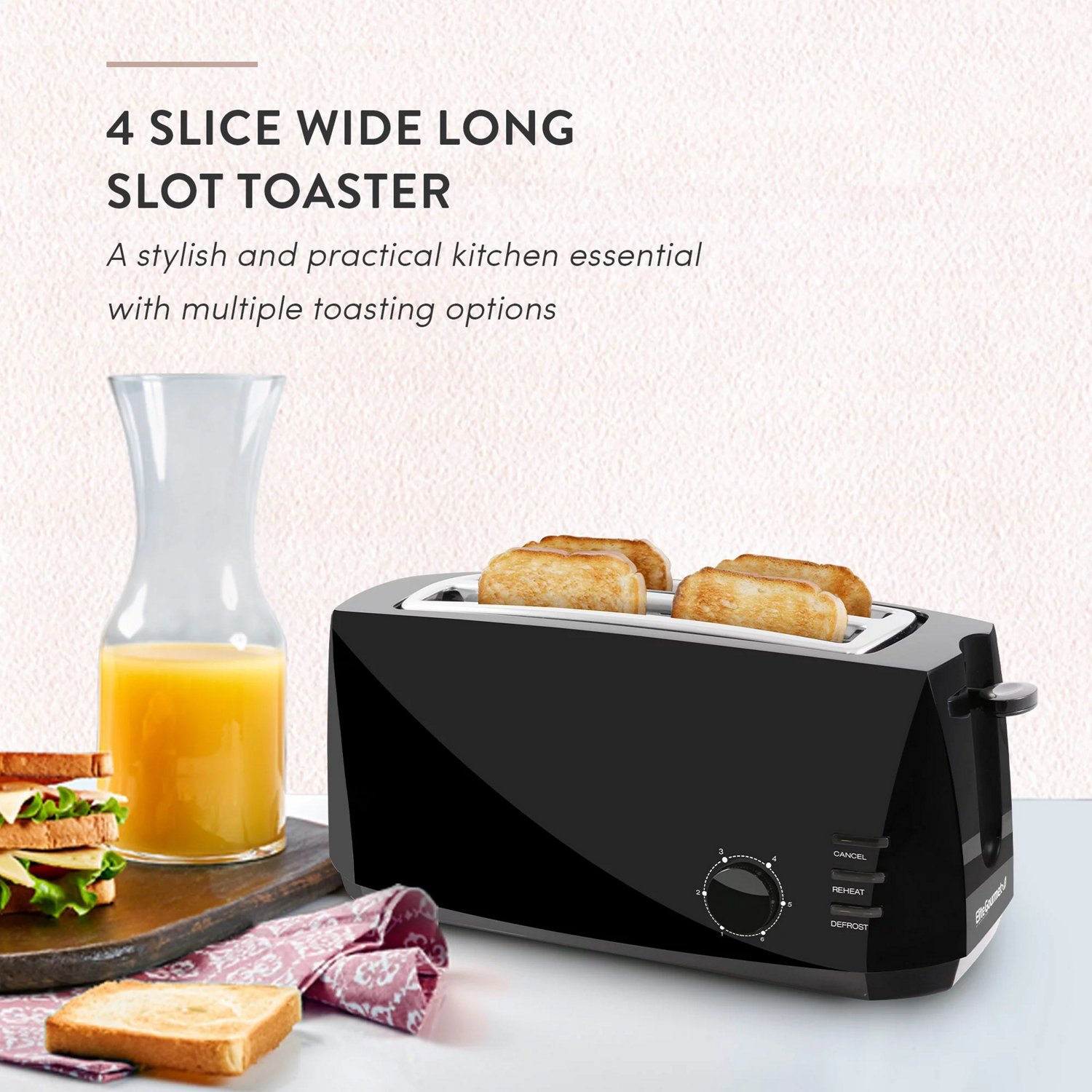 Elite Gourmet 4-Slice Cool-Touch Long Slot Toaster | Academy