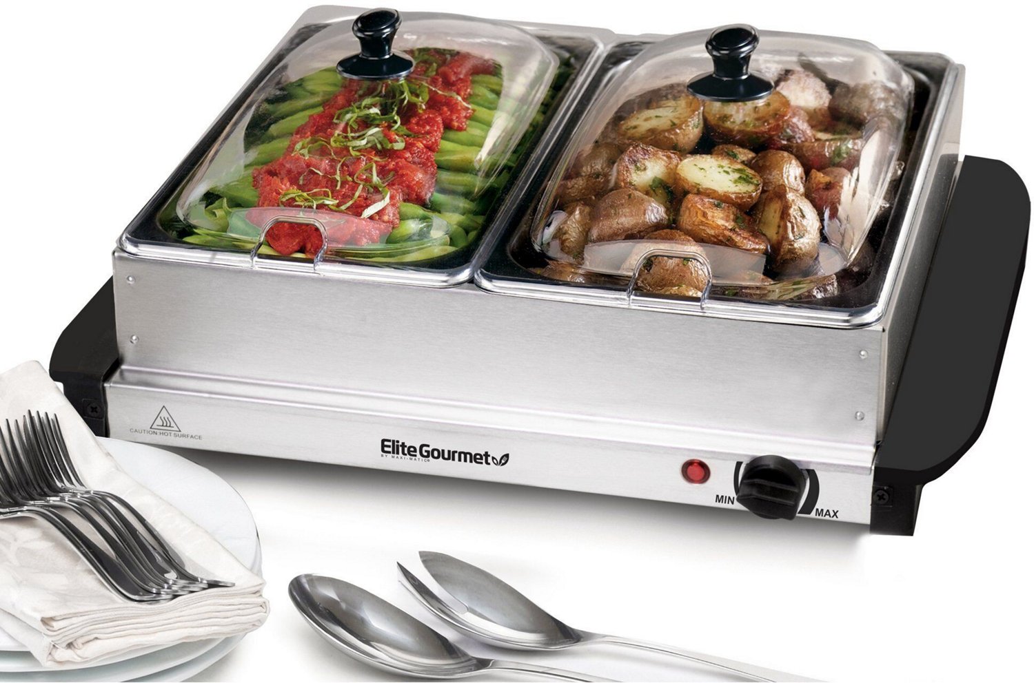 Elite Gourmet 5 Qt. Dual Tray Stainless Steel Electric Buffet Server and Food  Warmer