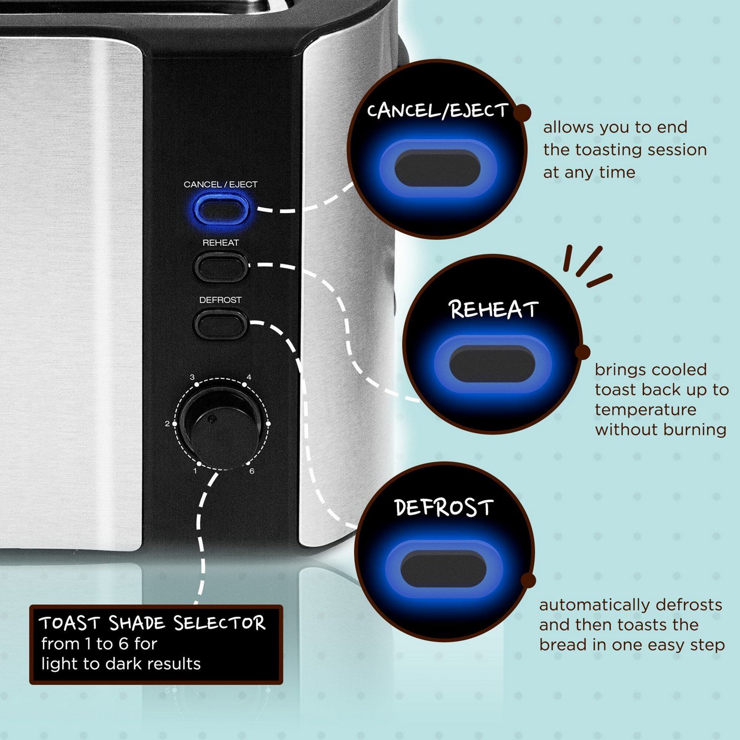 Elite Gourmet 4-Slice Stainless-Steel Long Slot Toaster                                                                          - view number 5