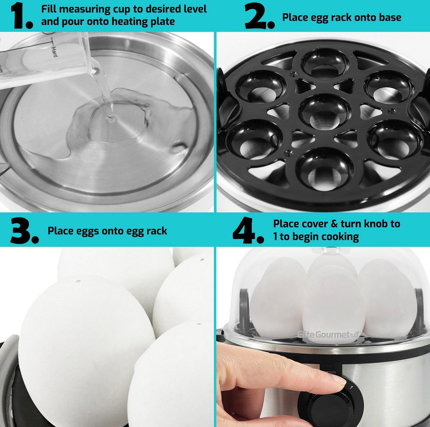Elite Gourmet 7-Egg Stainless Steel Easy Egg Cooker                                                                              - view number 6