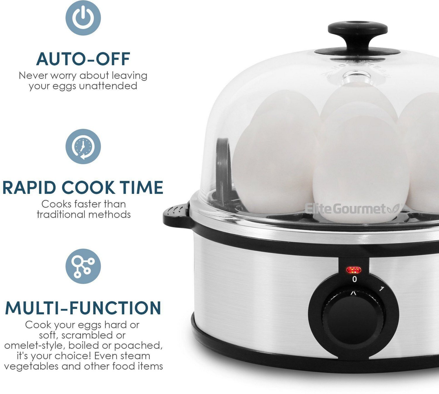 Elite Gourmet 7-Egg Stainless Steel Easy Egg Cooker                                                                              - view number 3