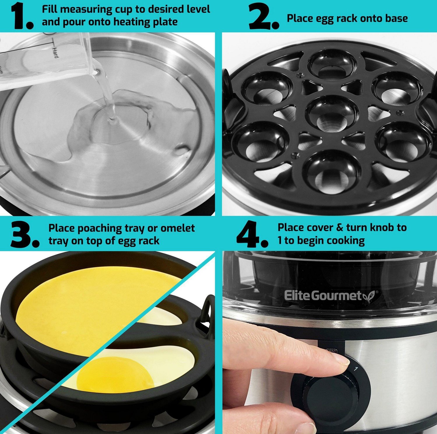 Elite Gourmet 7-Egg Stainless Steel Easy Egg Cooker                                                                              - view number 5
