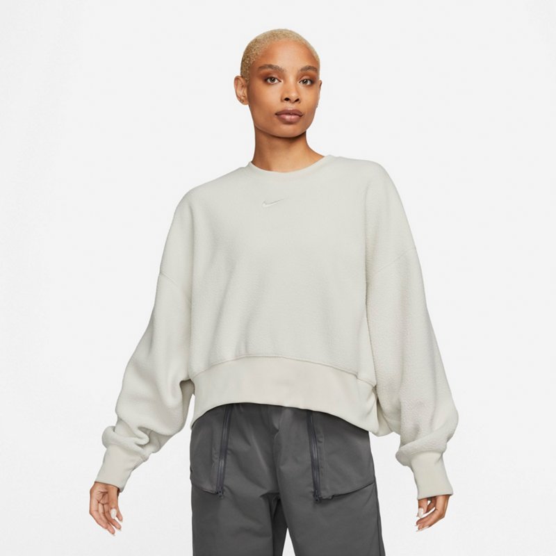 Nike Women's Sportswear Plush Cropped Crew Sweatshirt Beige Light, Medium - Women's Athletic Fleece at Academy Sports product image