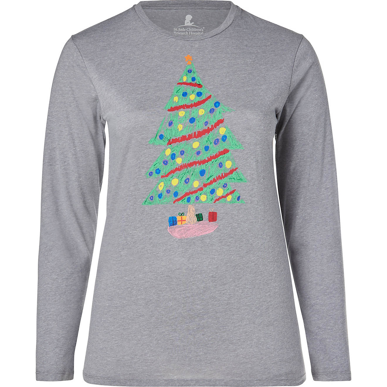 St. Jude's Children's Research Hospital Women's Drawn Christmas Tree Long Sleeve T-shirt                                         - view number 1