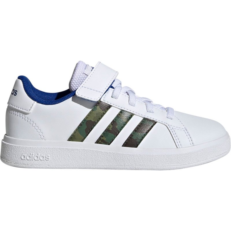 adidas Boys’ Grand Court Camo Shoes White/Dark Blue, 6.5 – Youth Running at Academy Sports