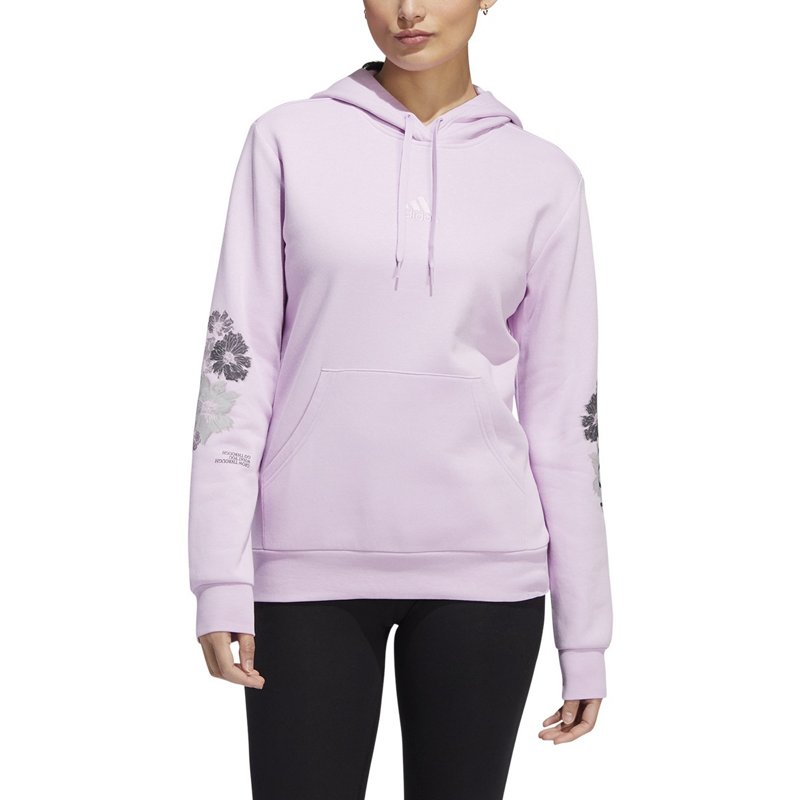 adidas Women’s Fleece Floral Hoodie Purple Light, Large - Women's Athletic Fleece at Academy Sports product image