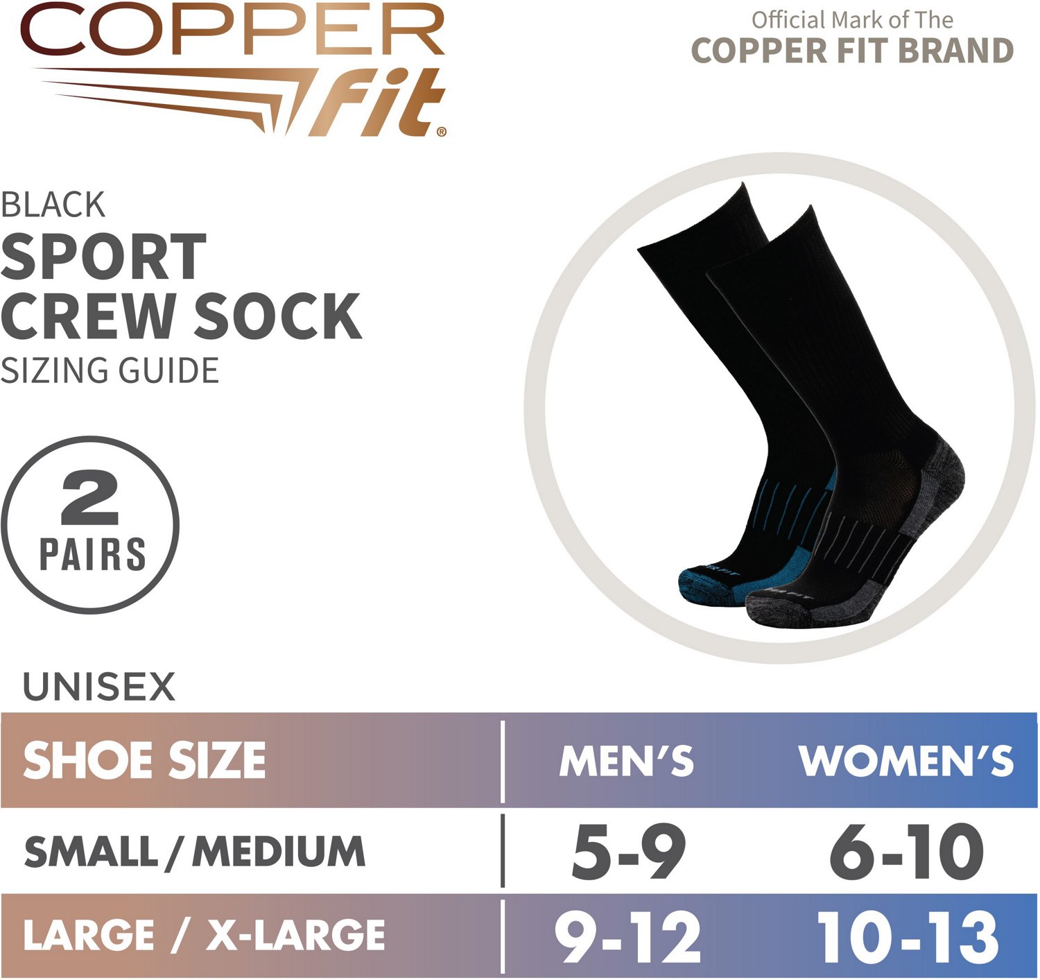 Copper Fit Adults' Energy Crew Socks 2 Pack - view number 5