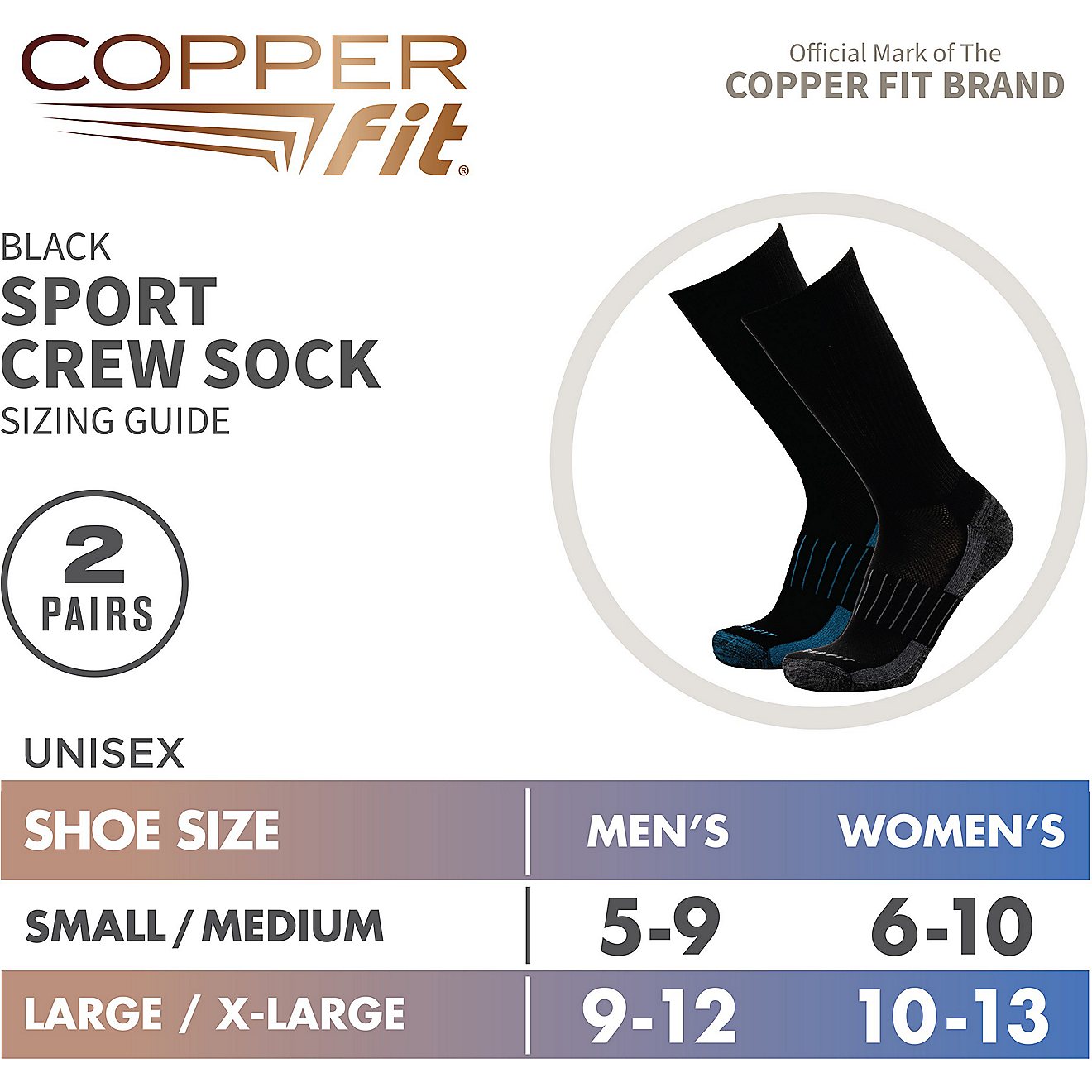 Copper Fit Adults' Energy Crew Socks 2 Pack                                                                                      - view number 5