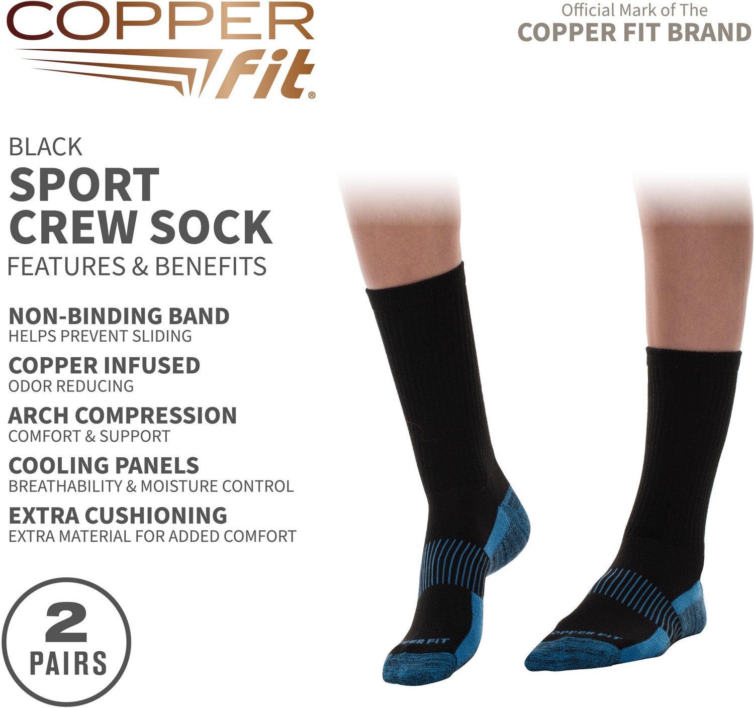 Copper Fit Adults' Energy Crew Socks 2 Pack - view number 6