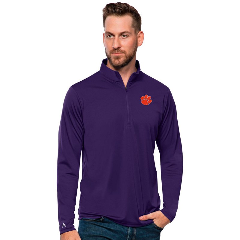 Antigua Men's Clemson Tigers Dark Purple Tribute 1/4 Zip Pullover, Medium
