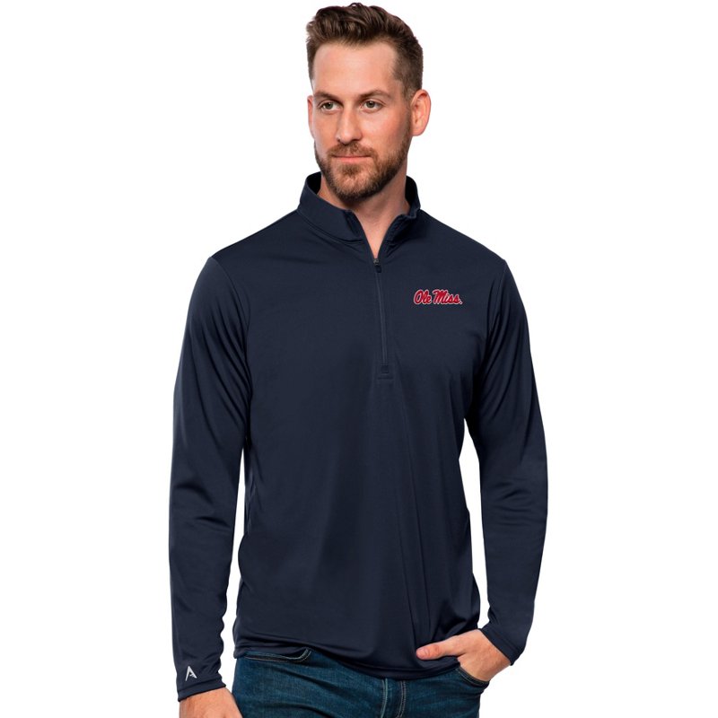 Antigua Men's Ole Miss Rebels Navy Tribute 1/4 Zip Pullover, Medium, Blue