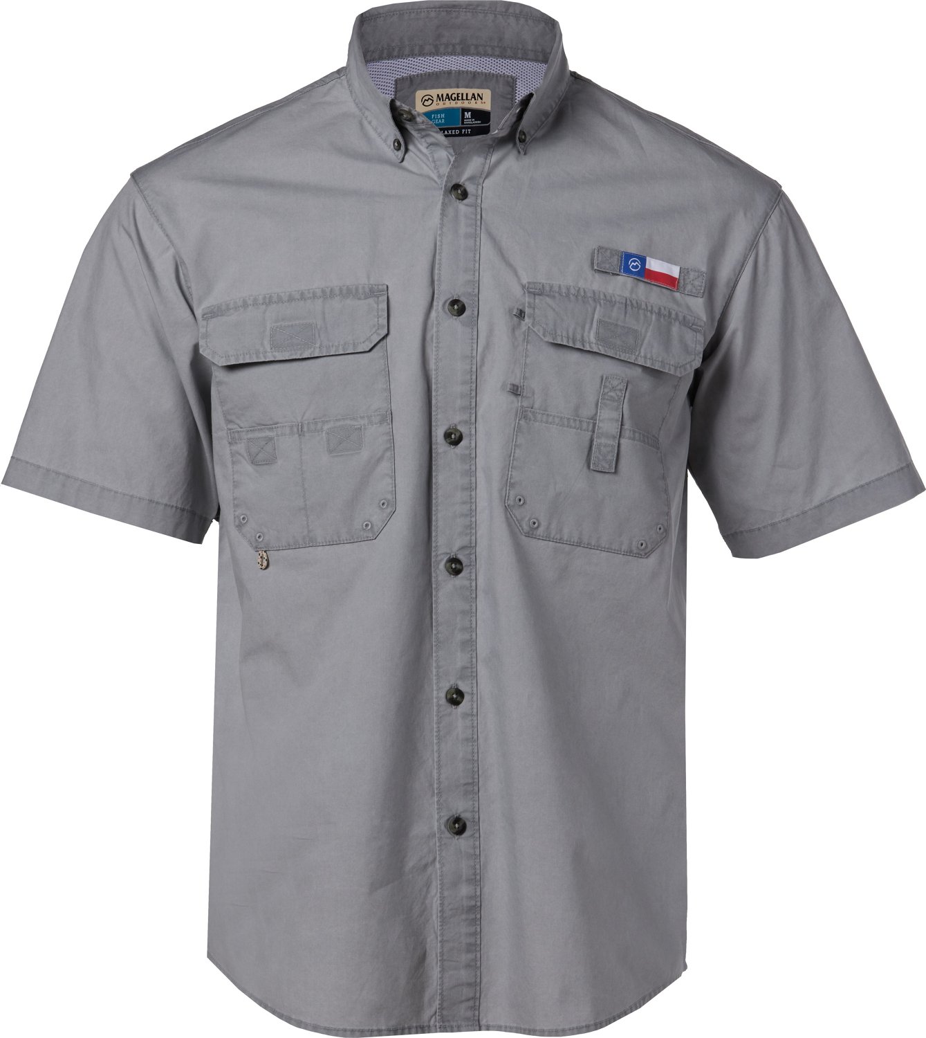 Magellan Shirt Men's XL Grey Solid Short Sleeve Outdoor Fishing Fish Logo