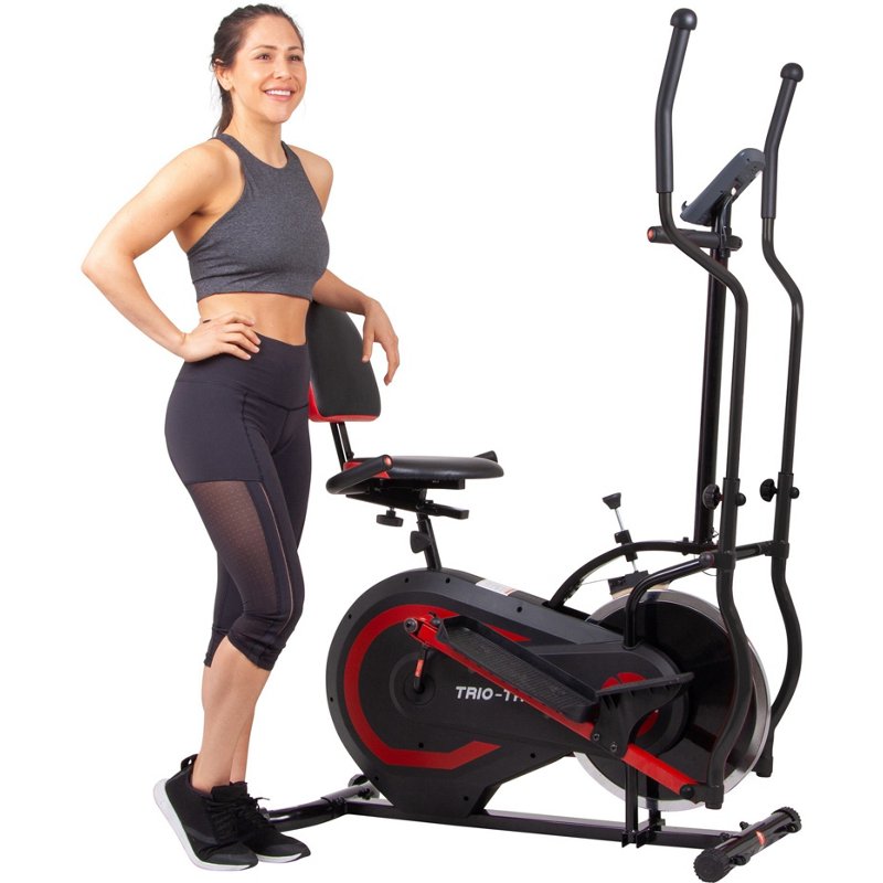 Body Power Trio-Trainer 3 In 1 Elliptical Stationary And Recumbent Bike Black/Red - Steppers/Ellipticals at Academy Sports